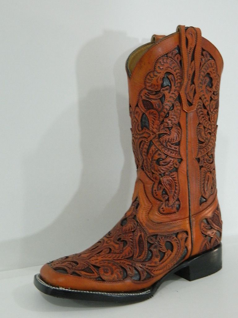 Hand Crafted Hand Tooled And Inlayed Men Cowboy Boots Square Toe Made