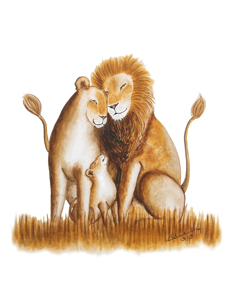 Lion Family - Original Watercolor Illustration