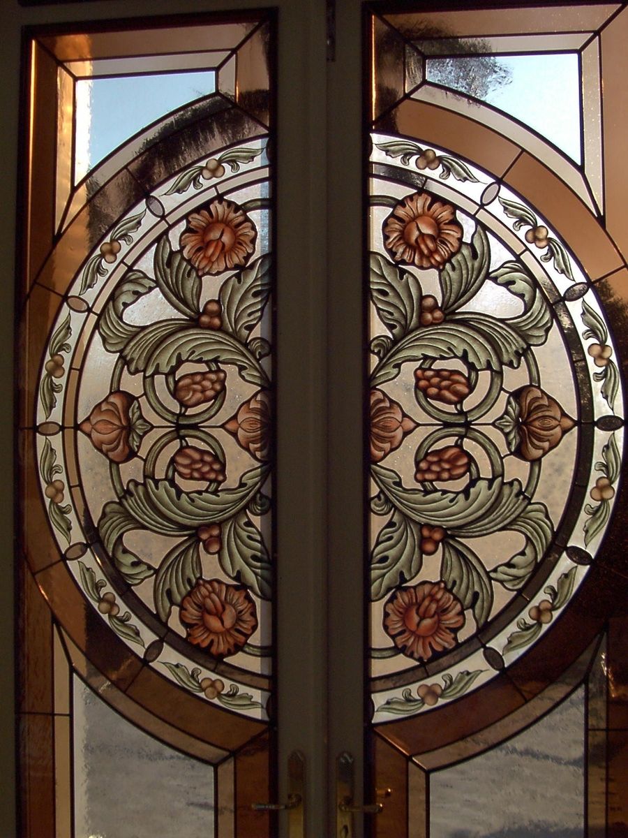 Hand Crafted Custom Entry Way In Stained Glass With Hand Painted Kiln 