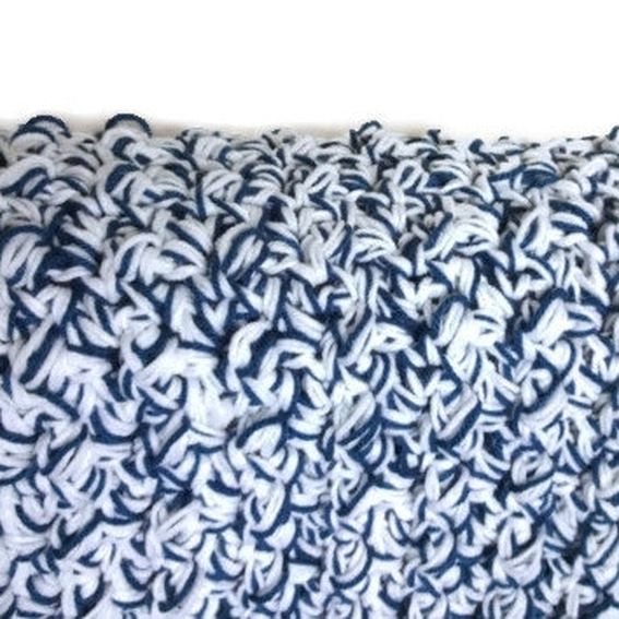 Handmade Crochet Baby Blanket Navy Blue And White Variegated Yarn by