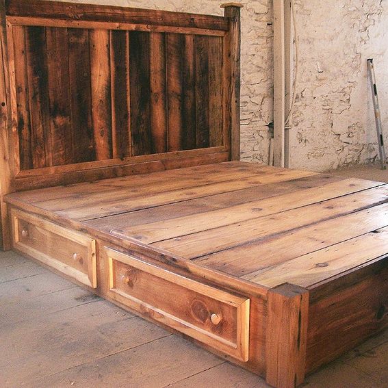 Buy Hand Crafted Reclaimed Rustic Pine Platform Bed With Headboard And
