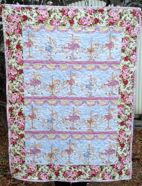 Custom Made Gorgeous Victorian Carousel Ponies & Cabbage Roses Baby / Girl Quilt