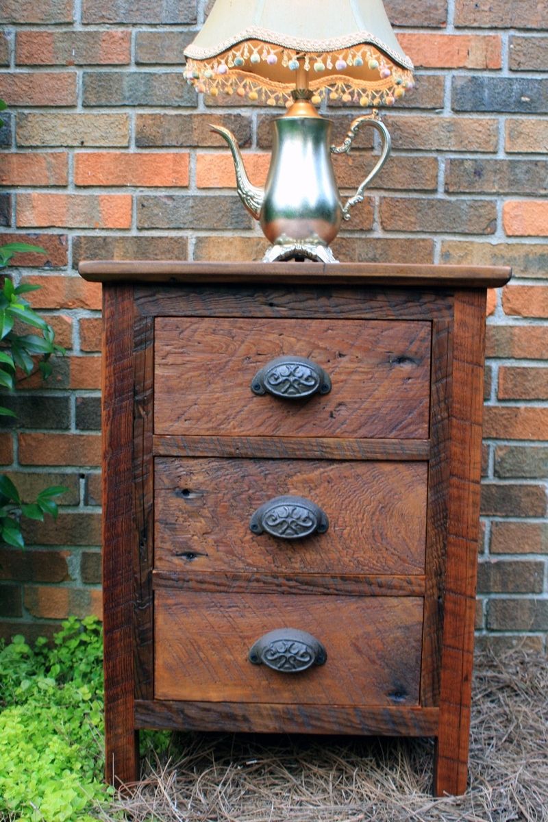 Hand Made Bedside Table With Drawers, Reclaimed Wood, Dark Honey Brown