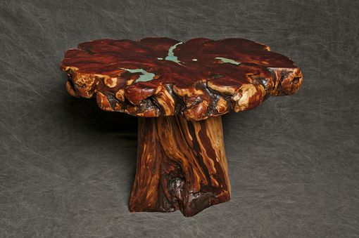 Custom Made Cedar Burl End Table With Turquoise Inlay