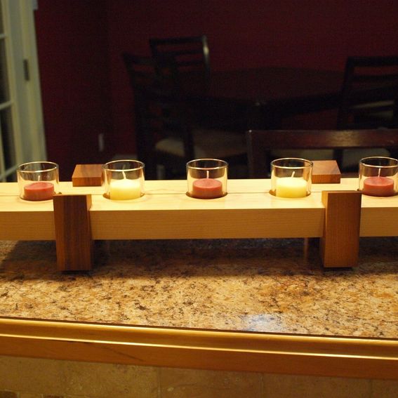 Custom Made Maple/Walnut Candle Holder Centerpiece by Hughes