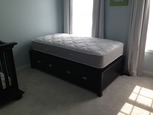 Custom Made Dark-Stained Cherry Twin Bed With Undermount Drawers