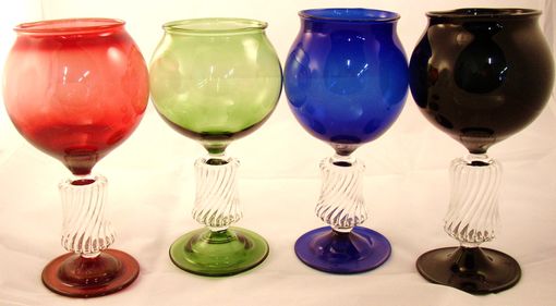 Custom Made Scalloped Hollow Stemed Multi Colored Wine Glasses