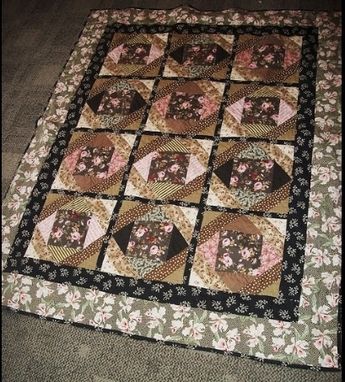 Custom Made Enchanting Floral Lap Quilt With Shades Of Pink, Brown And Black