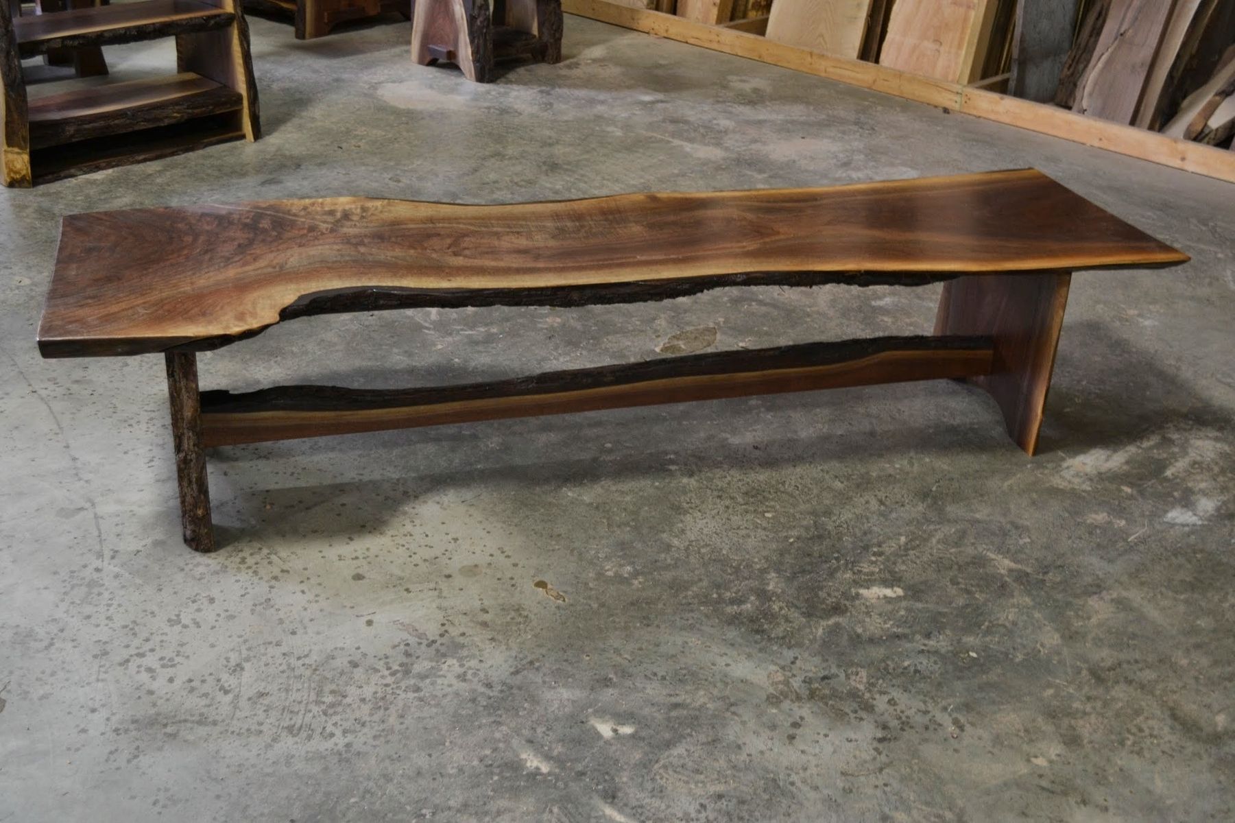 Custom Live Edge Walnut Bench With Trestle Base By Corey Morgan Wood