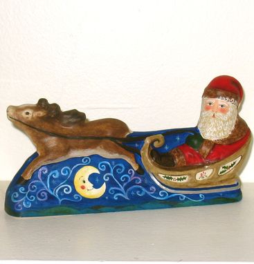 Custom Made Christmas Chalkware Santa On Sleigh From An Antique Chocolate Mold