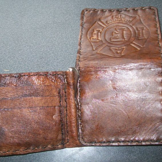 Buy a Hand Crafted Custom Leather Money Clip Wallet With Fireman Union Logo And Persoalization ...