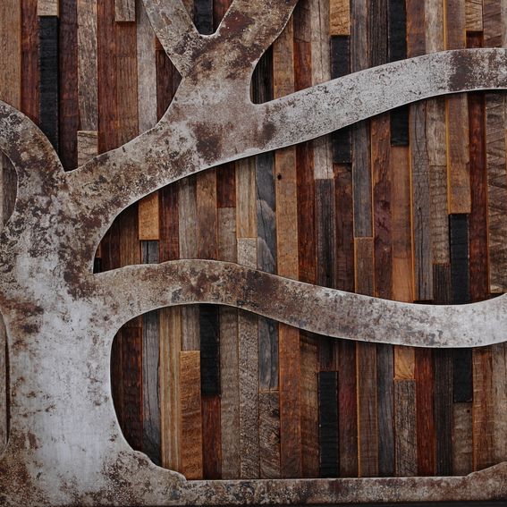 Hand Crafted Wood Wall Art Made Of Old Barnwood And Natural Steel 48x18