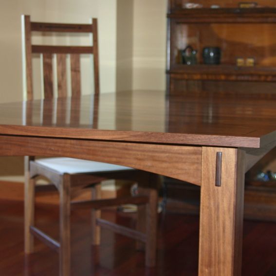 Custom Made Walnut Dining Table And Chairs by Canton Studio