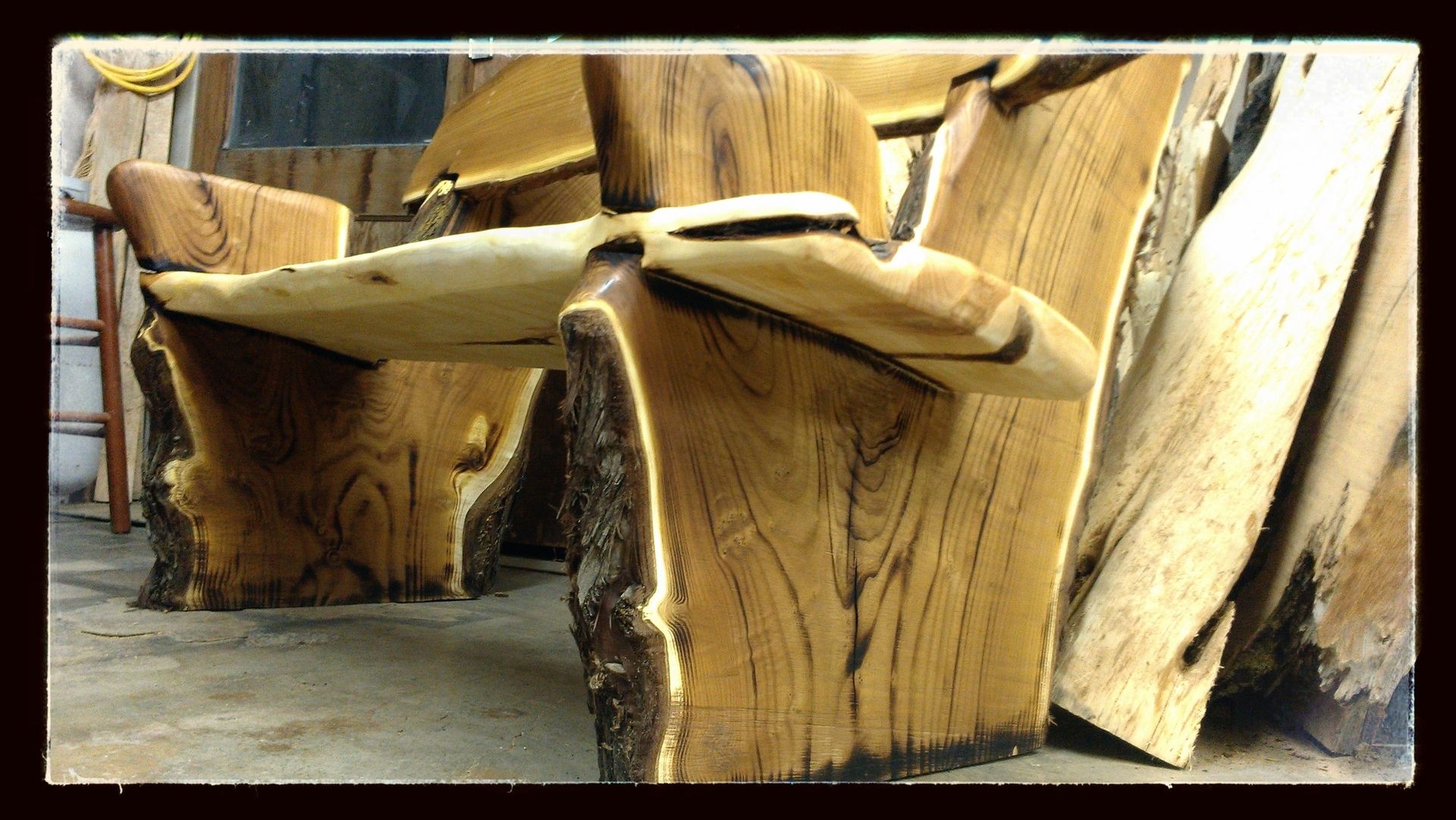 Hand Made Live Edge Rustic Bench-Crotch Wood Slabs by 