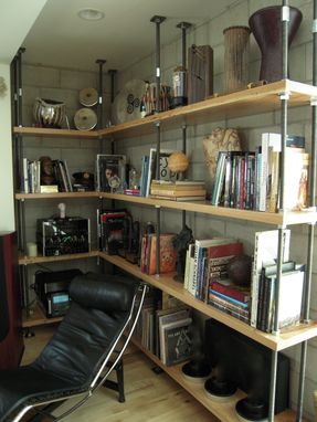 Custom Made Built-In Metal And Reclaimed Wood Bookcase