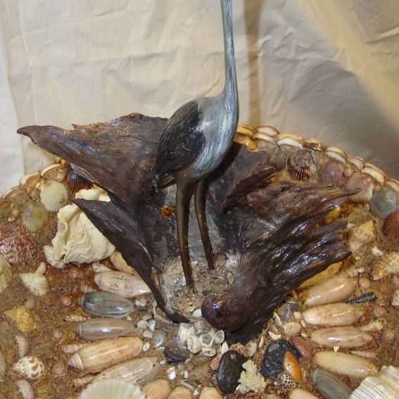Hand Crafted Sea Shell Birdbath With Driftwood Perch by A 1 Time Design