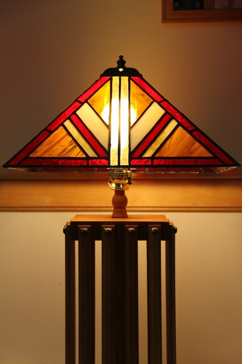 Hand Made Mission Style Lamp With Stained Glass Lamp Shade by Tobias