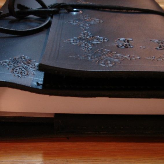 Custom Made Leather Wrap Around Book Cover by Green Man Leather Inc