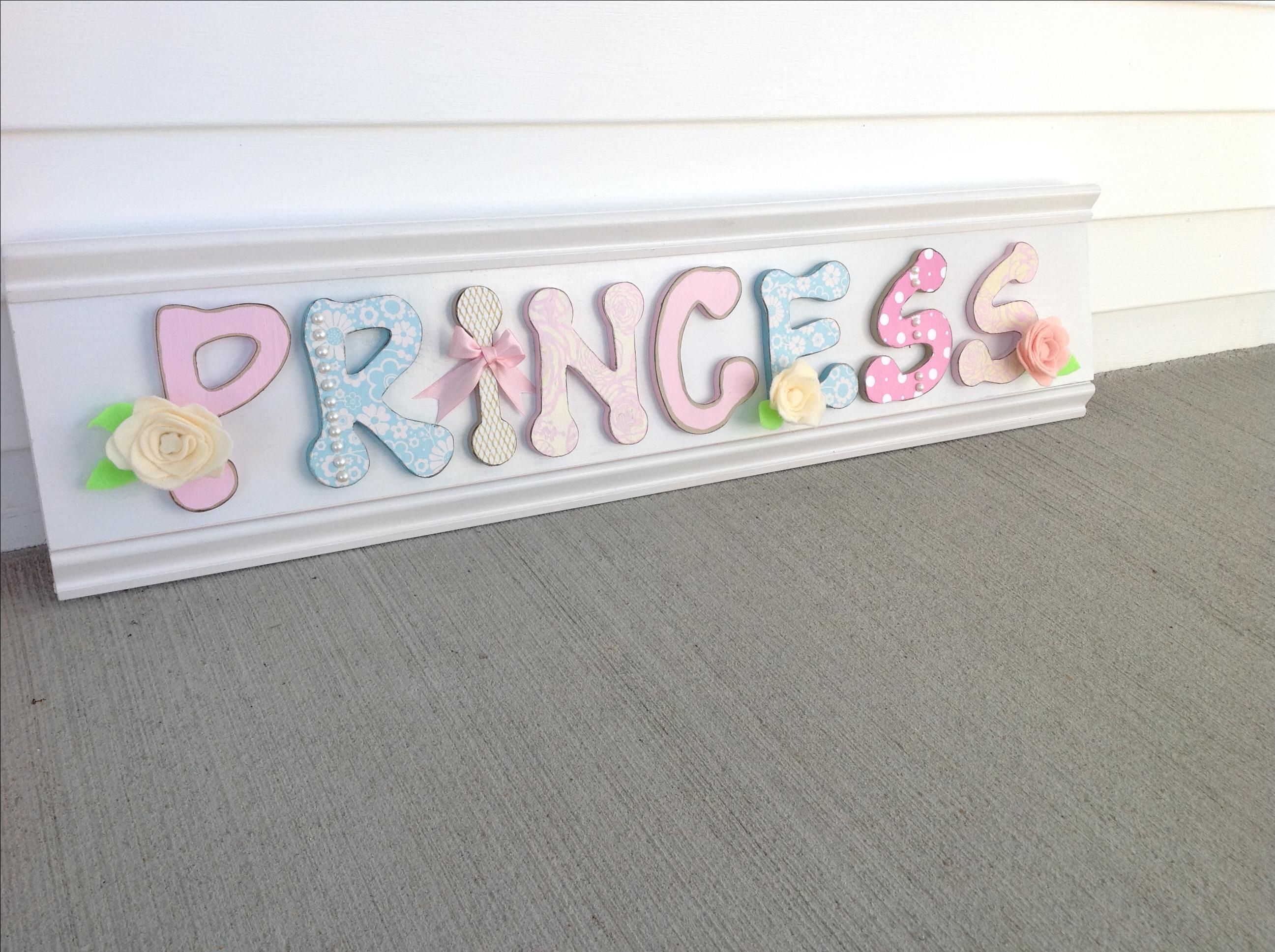 Buy Hand Made Wood Princess Sign, Wall Art, Nursery Or Girls Room Decor, Pink, White Blue