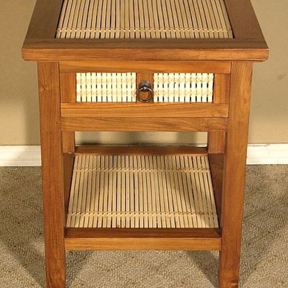 Handmade Solid Mahogany Bamboo Nightstand Bedside Table by Mbw