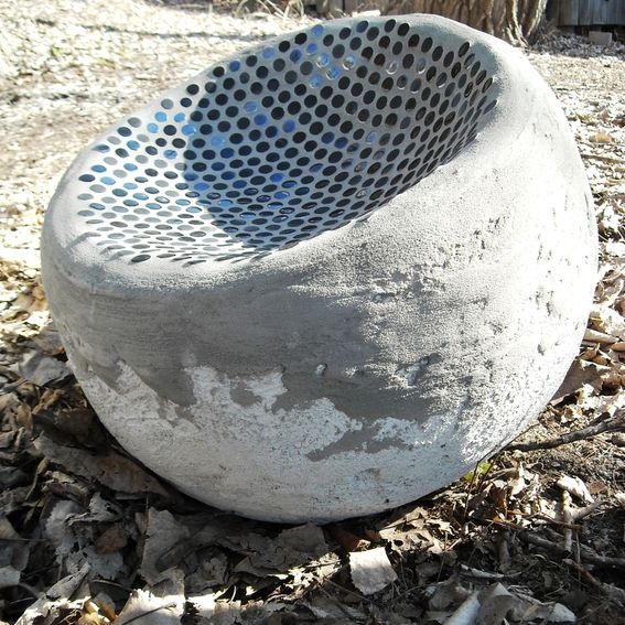 Hand Made Concrete "Table And Chairs" by Liz Helfer, Sculpture