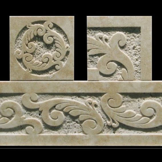 Hand Crafted Carved Travertine Tile Border by Artisan Fabricating, Inc