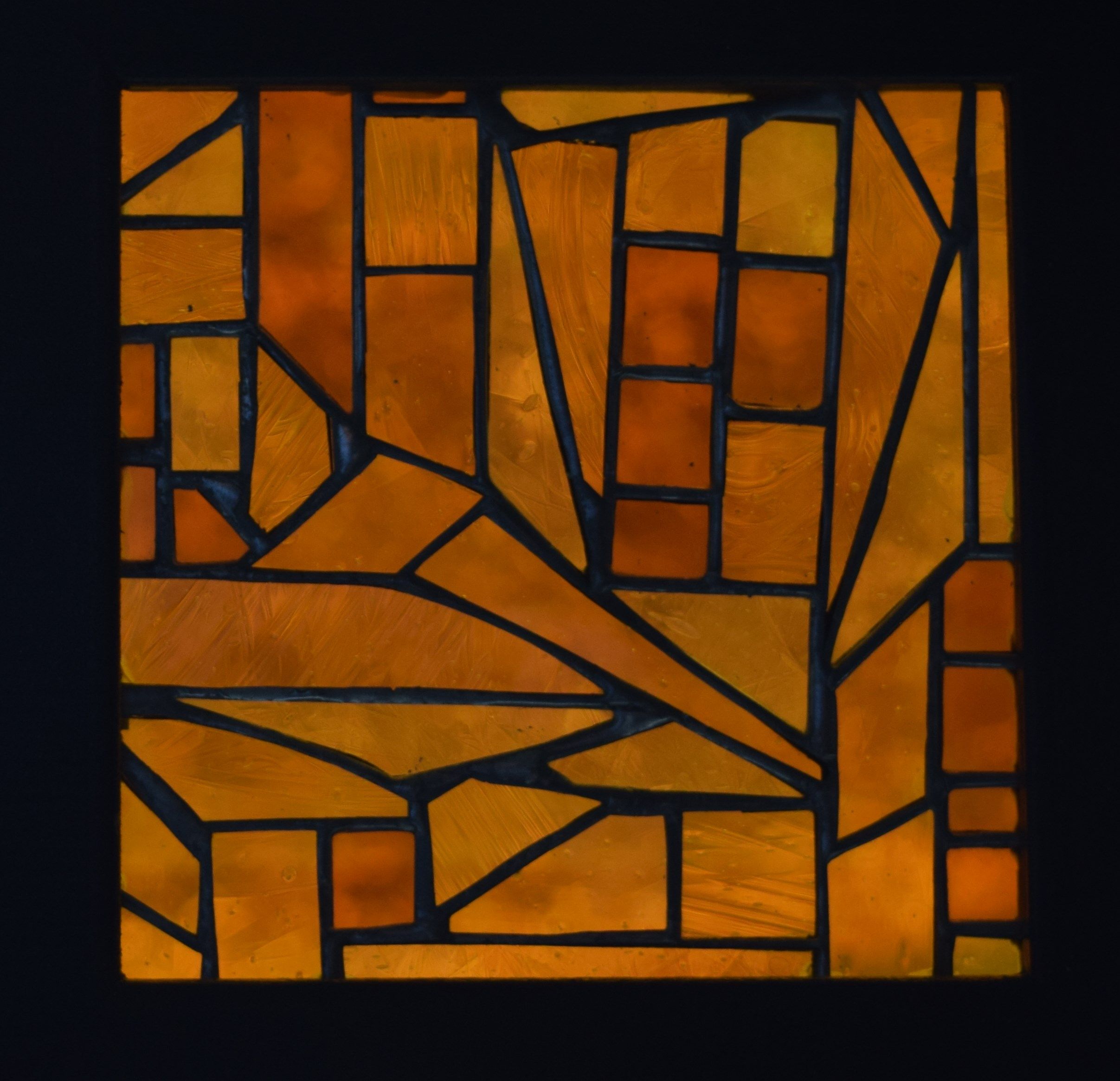 Custom Abstract Stained Glass Amber Window Panel by Amy Valuck Glass
