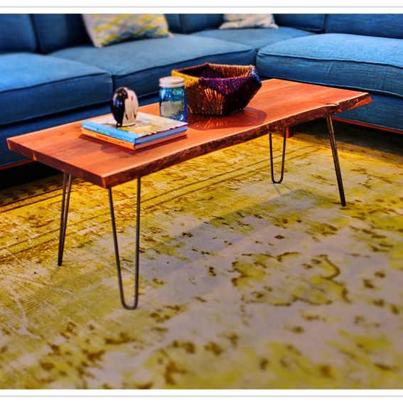 Hand Made Mid Century Modern Live Edge Solid Black Walnut Coffee Table