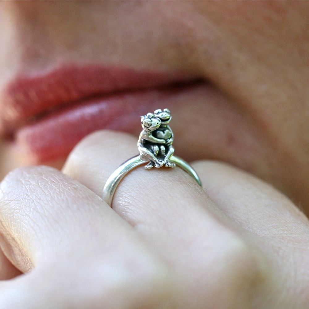Hand Made Small Love Frogs Ring In Sterling Silver by Zulasurfing