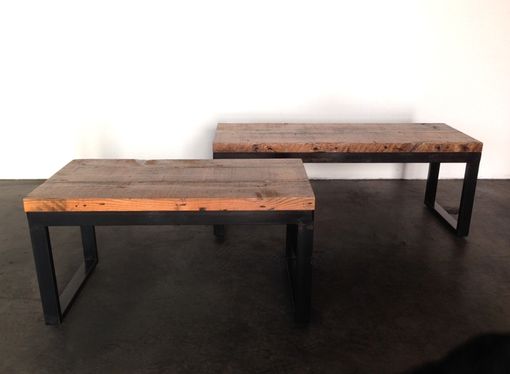 Custom Made Rustic Top And Black Patina'd Benches