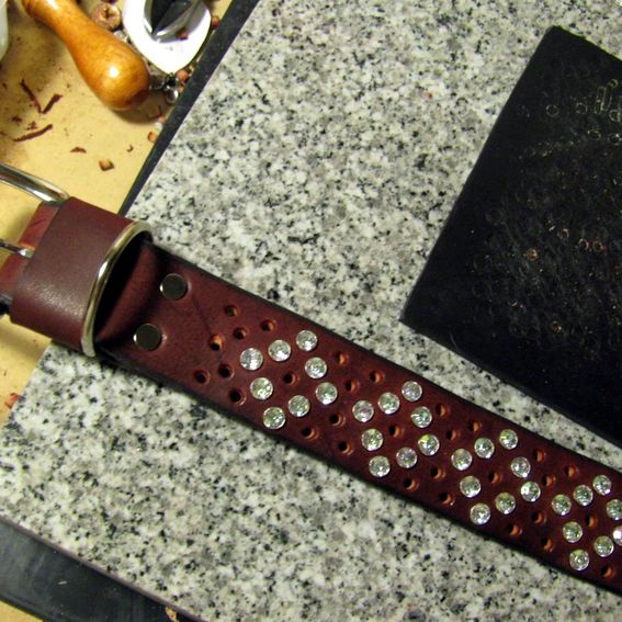 Custom Made Dog Collar, Leather, Paved Stones, Pink And White