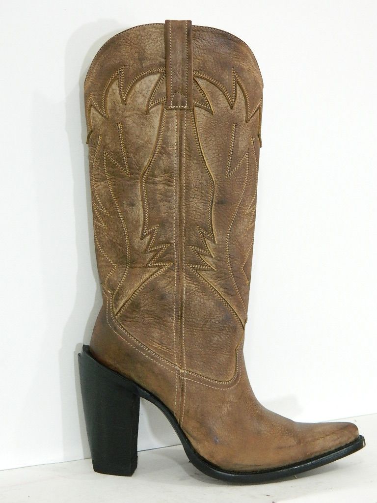 Hand Made Men Cowboy Boots 16¨Tall Distressed Brown Leather Inlay 5