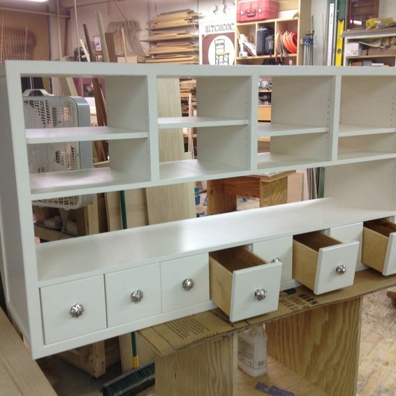 Hand Made Home Office Desk, Bulletin Board, Ribbon Rack, And Bookcase