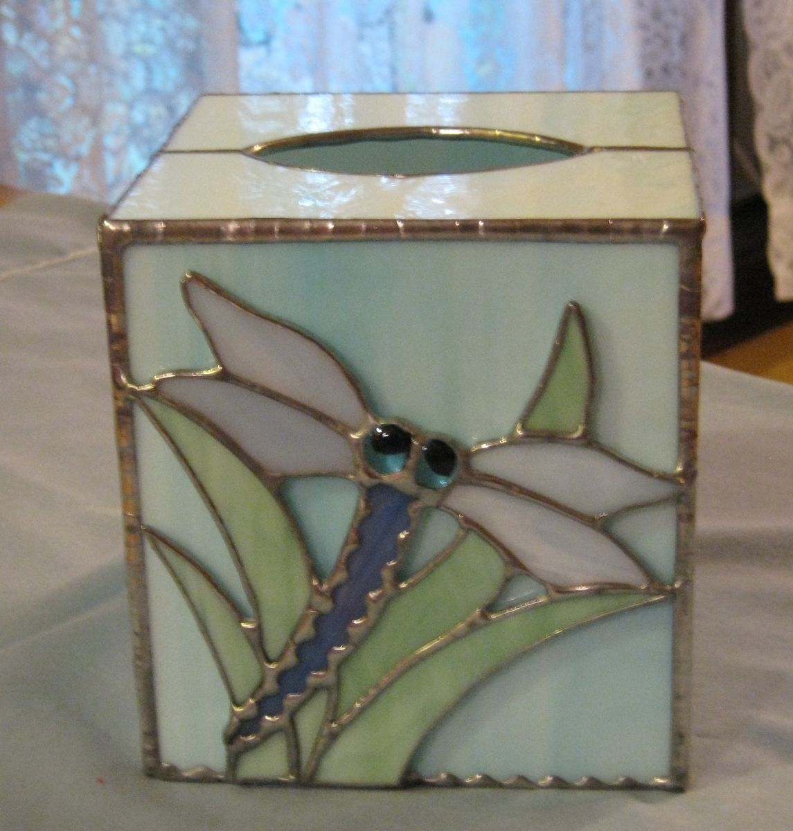 Hand Made Stained Glass Tissue Box Cover And Matching Nite Light Ts