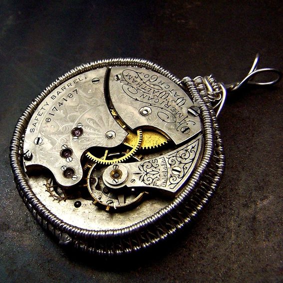 Hand Made Antique Watch Movement Necklace Elaborate Sterling Silver