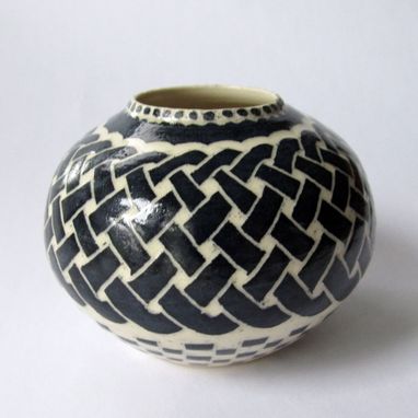 Custom Made Handmade Stoneware Vase With Celtic Knot And Checkered Pattern