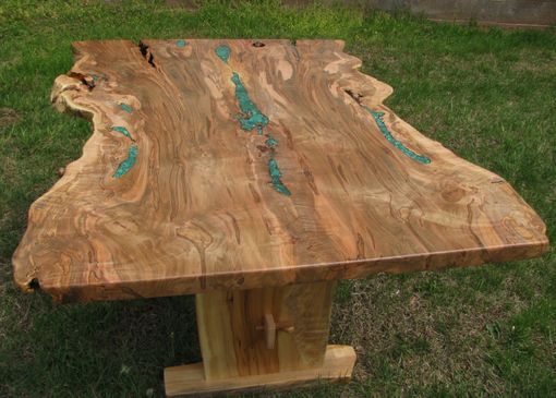 Custom Made Live Edge Ambrosia Maple Dining Trestle Table