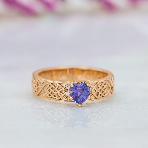 For this Celtic knot engagement ring we selected a lavender heart shaped sapphire.