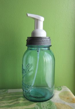 Custom Made Upcycled Blue Ball Mason Quart Jar Foaming Soap Dispenser