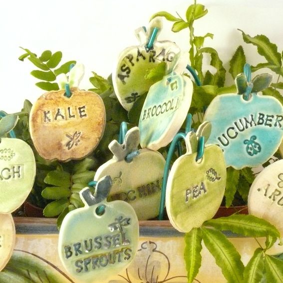 Hand Made Herb And Plant Markers / Garden Plant Stakes / Ceramic