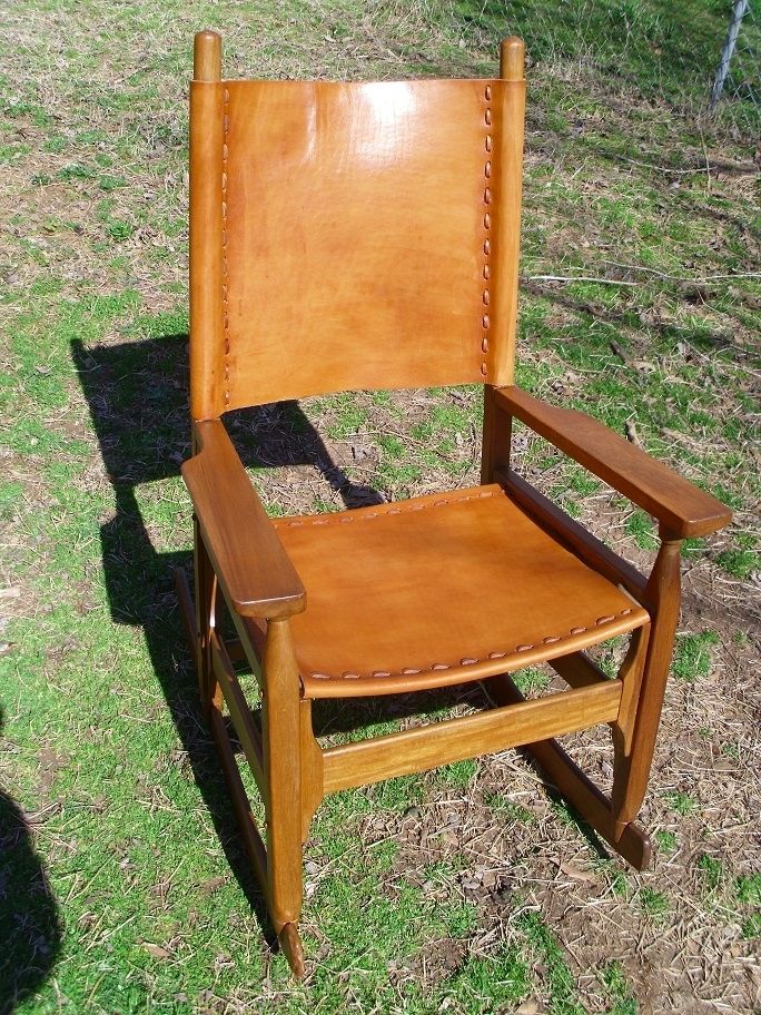 Hand Crafted Antique Rocking Chair Refurbish by Alamo Custom Leather