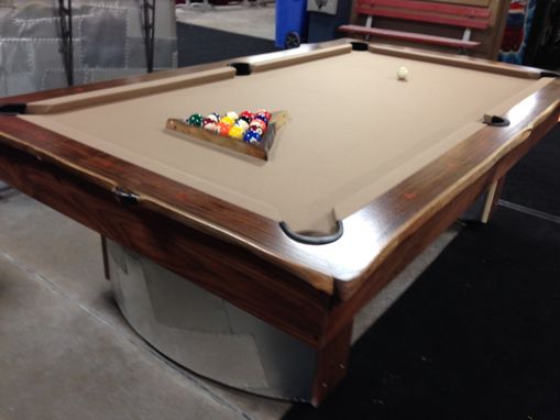 Custom Made Walnut Slab Pool Table With Metal Legs