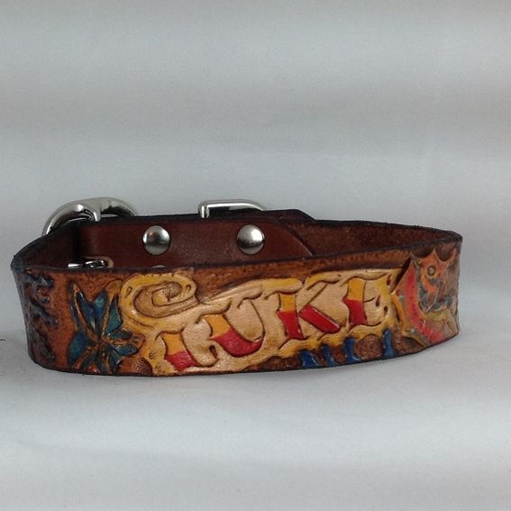 Hand Made Custom Tooled Leather Dog Collar by dieselDOGwear