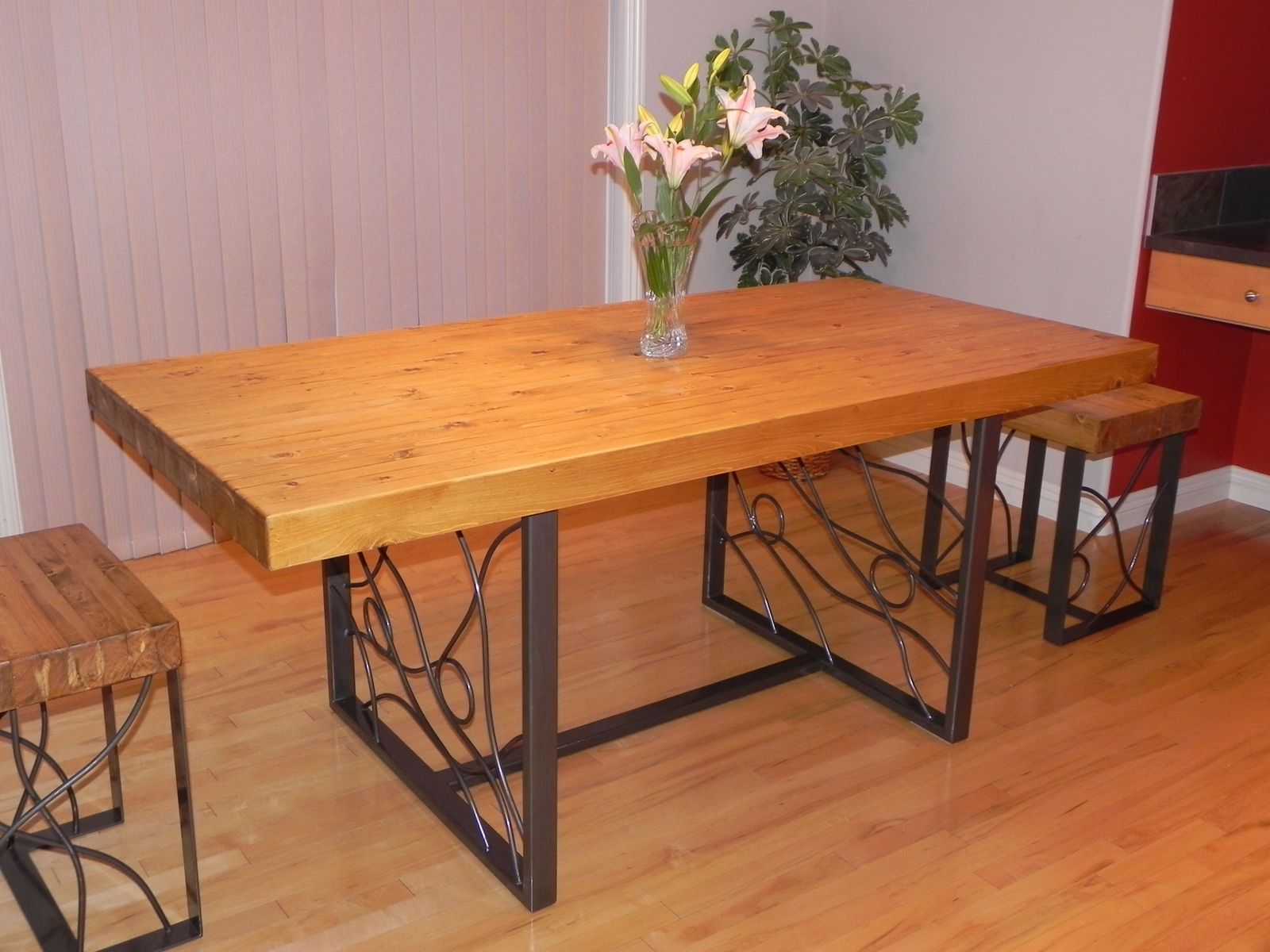 Handmade Butcher Block Dining Table With Bent Iron Inlaid Base By Chrome Dome Designs Ltd 