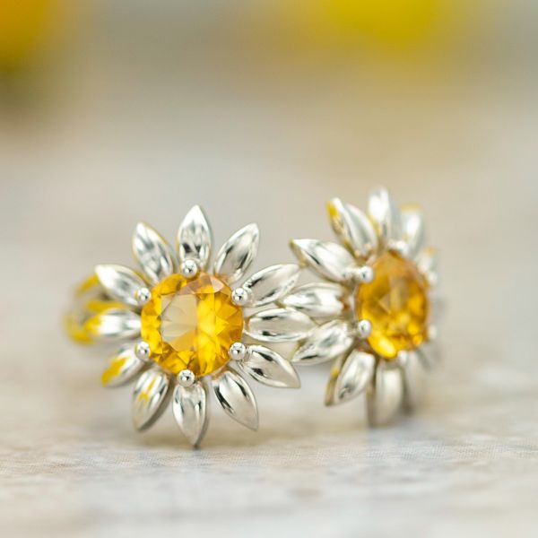 Two-flower sunflower engagement ring with citrine.