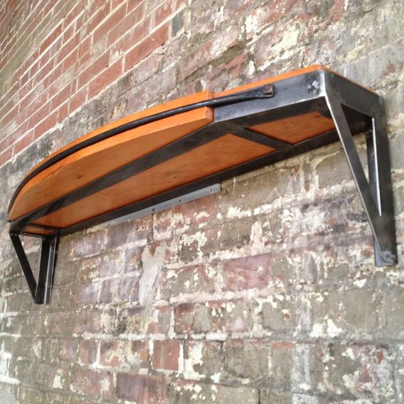 Custom Reclaimed Wood And Iron Shelf With Strap by Shellback