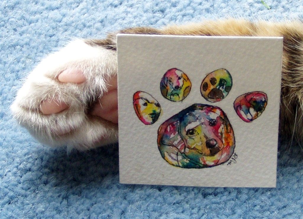 Hand Crafted Paw Print Pet Portrait Painting by Mary Jill Lemieur