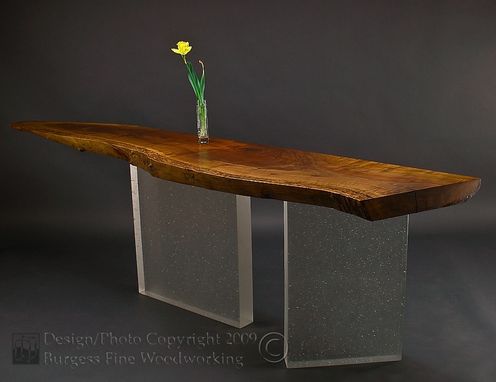 Custom Made Claro-Walnut Sofa Table With Glass Legs