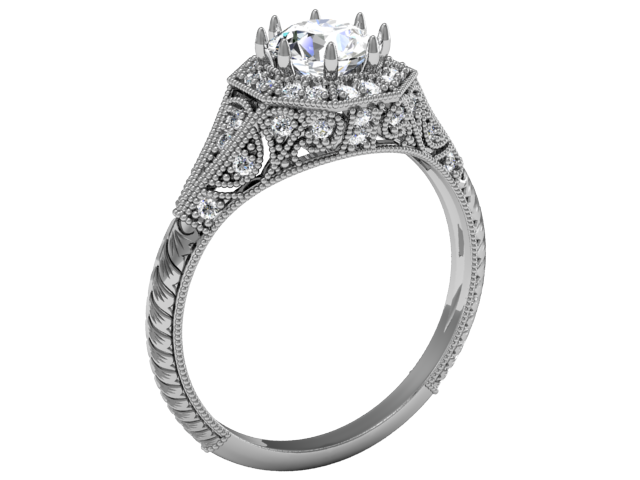 Halo filigree engagement rings