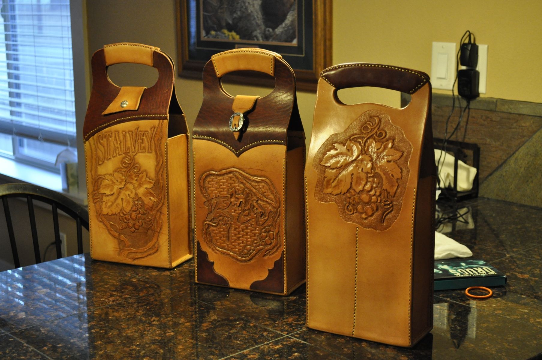 Custom Made Leather Wine Bag Carriers by Blake Underwood